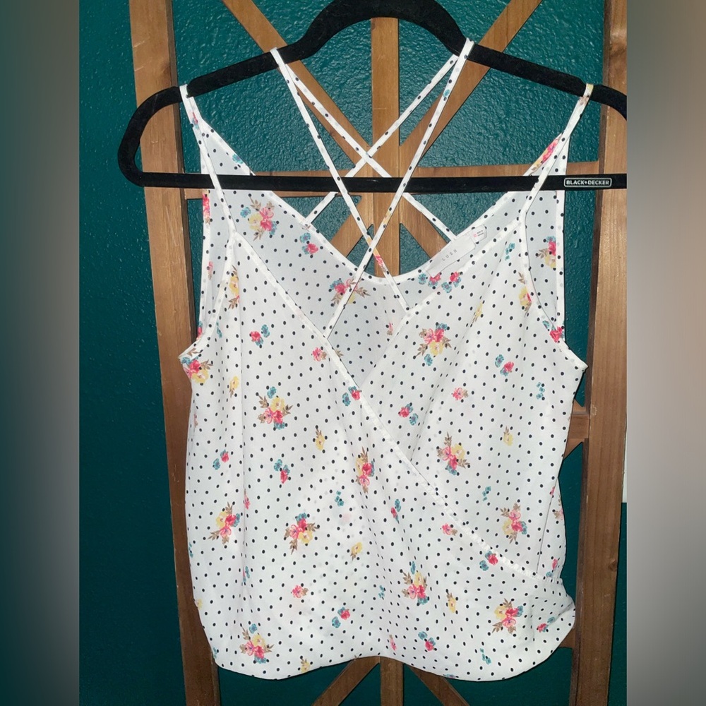 Lush White and Pink Wrap Front Camisole Top